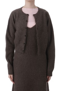 GARMENT-DYED BABY ALPACA FUR KNIT CREW-NECK CARDIGAN - DARK BROWN (A25AC03BA)