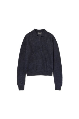 BABY SURI ALPACA SHEER KNIT SKIPPER POLO - NAVY (A25AP05AK)