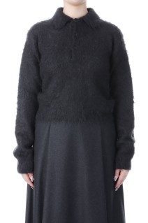BRUSHED SUPER KID MOHAIR KNIT POLO - INK BLACK (A25AP03KM)
