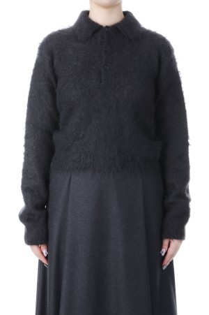 BRUSHED SUPER KID MOHAIR KNIT POLO - INK BLACK (A25AP03KM)