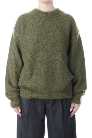 BRUSHED SUPER KID MOHAIR KNIT P/O - OLIVE (A25AP04KM)