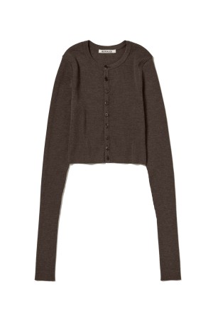 SUPER FINE WOOL HIGH GAUGE RIB KNIT SHORT CARDIGAN - TOP BROWN (A25AC01HW)