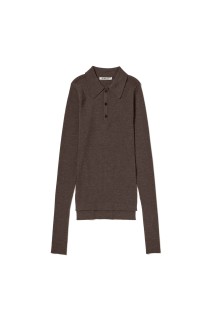SUPER FINE WOOL HIGH GAUGE RIB KNIT POLO - TOP BROWN (A25AP04HW)