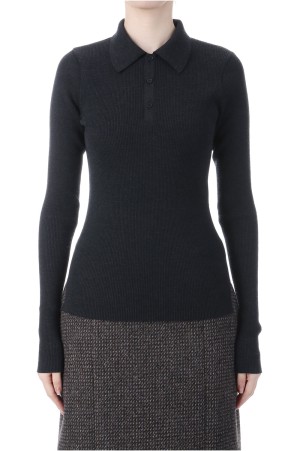 SUPER FINE WOOL HIGH GAUGE RIB KNIT POLO - TOP CHARCOAL (A25AP04HW)