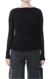 SUPER HIGH GAUGE SHEER RIB BOAT NECK L/S TEE - BLACK (A00T05HF)