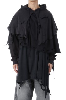 PHANTOM FRAYED HOODIE - BLACK (25AW34CS397)