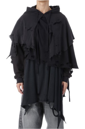 PHANTOM FRAYED HOODIE - BLACK (25AW34CS397)