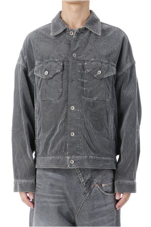 BONE APPLIQUE CORDUROY JACKET - GREY (25AW30BL238)