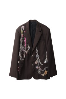 EMBROIDERED CHAIN TAILORED JACKET - BROWN (25AW16JK74)