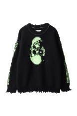 GLOW-IN-THE-DARK SKULL KNIT PULLOVER - BLACK (25AW66KN199)