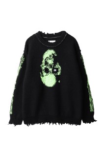 GLOW-IN-THE-DARK SKULL KNIT PULLOVER - BLACK (25AW66KN199)