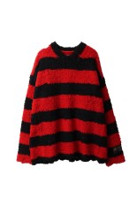 RECYCLED WOOL STRIPE KNIT - RED/BLACK (25AW64KN193)