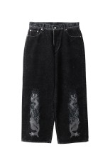 FLOCKED DEINM EMBROIDERED PANTS - BLACK (25AW20PT325)