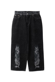 FLOCKED DEINM EMBROIDERED PANTS - BLACK (25AW20PT325)