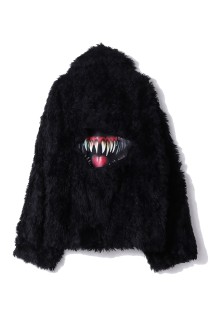 SINISTER MOUTH FAUX FUR JACKET - BLACK (25AW15BL228)