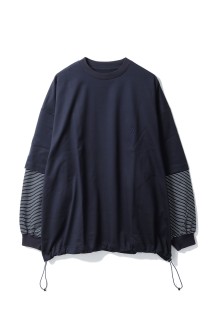 BALLOON LAYERED LONG SLEEVE T SHIRT - NAVY x WHITE border (25AW_01_1007AWCS02)
