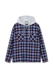 Hooded Flannel Shirt - Navy