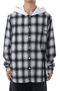 Distressed Hooded Checked Shirt - GRAY (G15SH055)