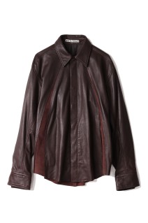 LEATHER PANELED LONG SLEEVE SHIRT - BROWN (NF252S03)