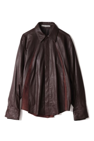 LEATHER PANELED LONG SLEEVE SHIRT - BROWN (NF252S03)