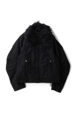 PADDED SHEARING COLLAR BIKER JACKET - BLACK (NF252J03)