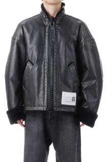 VEGAN BOA LEATHER JACKET - BLACK (A15BL071)