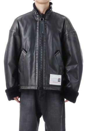 VEGAN BOA LEATHER JACKET - BLACK (A15BL071)