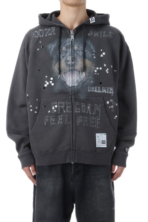 EMBELLISHED DISTRESSED PARKA - BLACK (J15PK721)