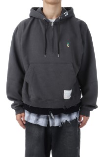 TRIPLE LAYERED HALF ZIP HOODIE - BLACK (A15HD571)