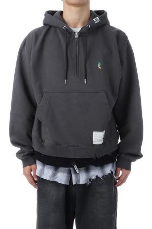 TRIPLE LAYERED HALF ZIP HOODIE - BLACK (A15HD571)