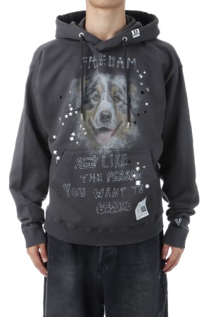 EMBELLISHED DISTRESSED HOODIE - BLACK (J15HD722)