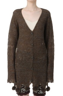Pom-pom Mohair Knit Cardigan - BROWN (0125030512)