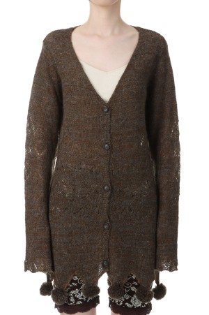 Pom-pom Mohair Knit Cardigan - BROWN (0125030512)