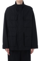 Cotton Cupro Back Satin Military Jacket - BLACK (GM253-30344)