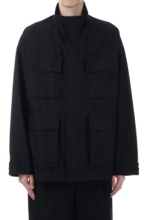 Cotton Cupro Back Satin Military Jacket - BLACK (GM253-30344)