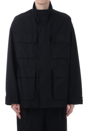 Cotton Cupro Back Satin Military Jacket - BLACK (GM253-30344)