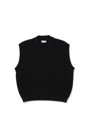 Rib Stitch Tilden Knit Vest - Black (CTE-25A325)