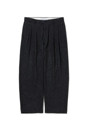 Silk Nep Herringbone 2 Tuck Wide Trousers - Black Melange (CTE-25A120)