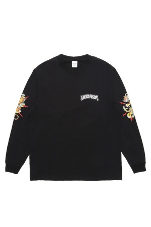 TIM LEHI / WASHED HEAVY WEIGHT CREW NECK LONG SLEEVE T-SHIRT ( TYPE-2 ) / BLACK (25FW-WMT-LT02)