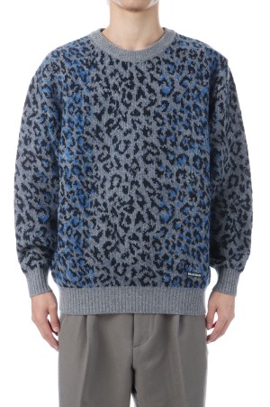 LEOPARD MOHAIR CREW NECK SWEATER / GRAY (25FW-WMK-KN07)