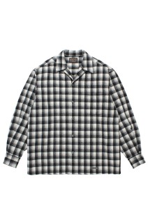 WOOL OMBRE CHECK OPEN COLLAR SHIRT L/S ( TYPE-1 ) / WHITE-BLACK (25FW-WMS-PE01)