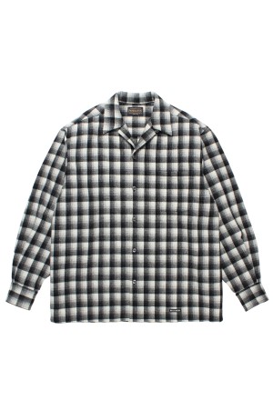WOOL OMBRE CHECK OPEN COLLAR SHIRT L/S ( TYPE-1 ) / WHITE-BLACK (25FW-WMS-PE01)