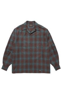 WOOL OMBRE CHECK OPEN COLLAR SHIRT L/S ( TYPE-3 ) / BROWN-BLUE (25FW-WMS-PE03)