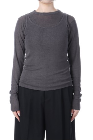 TENCEL SILK CIRCULER RIB CREW&TANK LAYERED - CHARCOAL GRAY (KRAGGW0710)