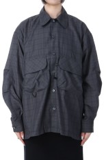 W's TECH SPORTS OPEN COLLAR SHIRT L/S NOVA CHECK - CHARCOAL (BE-81025WL)
