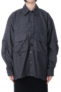 W's TECH SPORTS OPEN COLLAR SHIRT L/S NOVA CHECK - CHARCOAL (BE-81025WL)