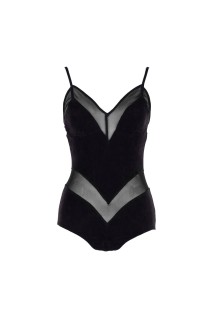Velour paneled bodysuit - Black (FTC254-0403)