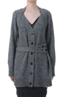 Mohair knit belted cardigan - Grey (FTC254-0709)