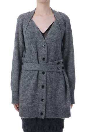 Mohair knit belted cardigan - Grey (FTC254-0709)