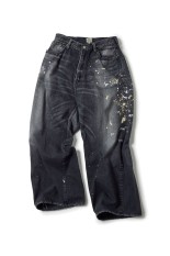 RECYCLED WASTE SUVIN COTTON YARN 11.5oz. DENIM 5POCKET BAGGY PANTS VINTAGE WASHED / ZIPPER FLY - BLACK (GL42581H)